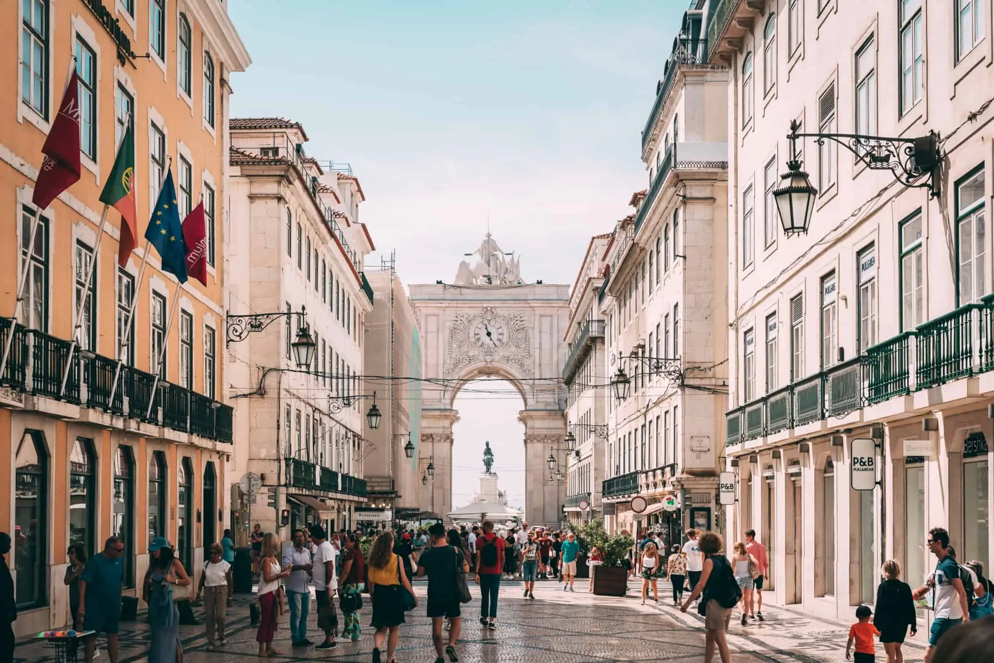 People walking on Rua Augusta in Lisbon, capital of Portugal