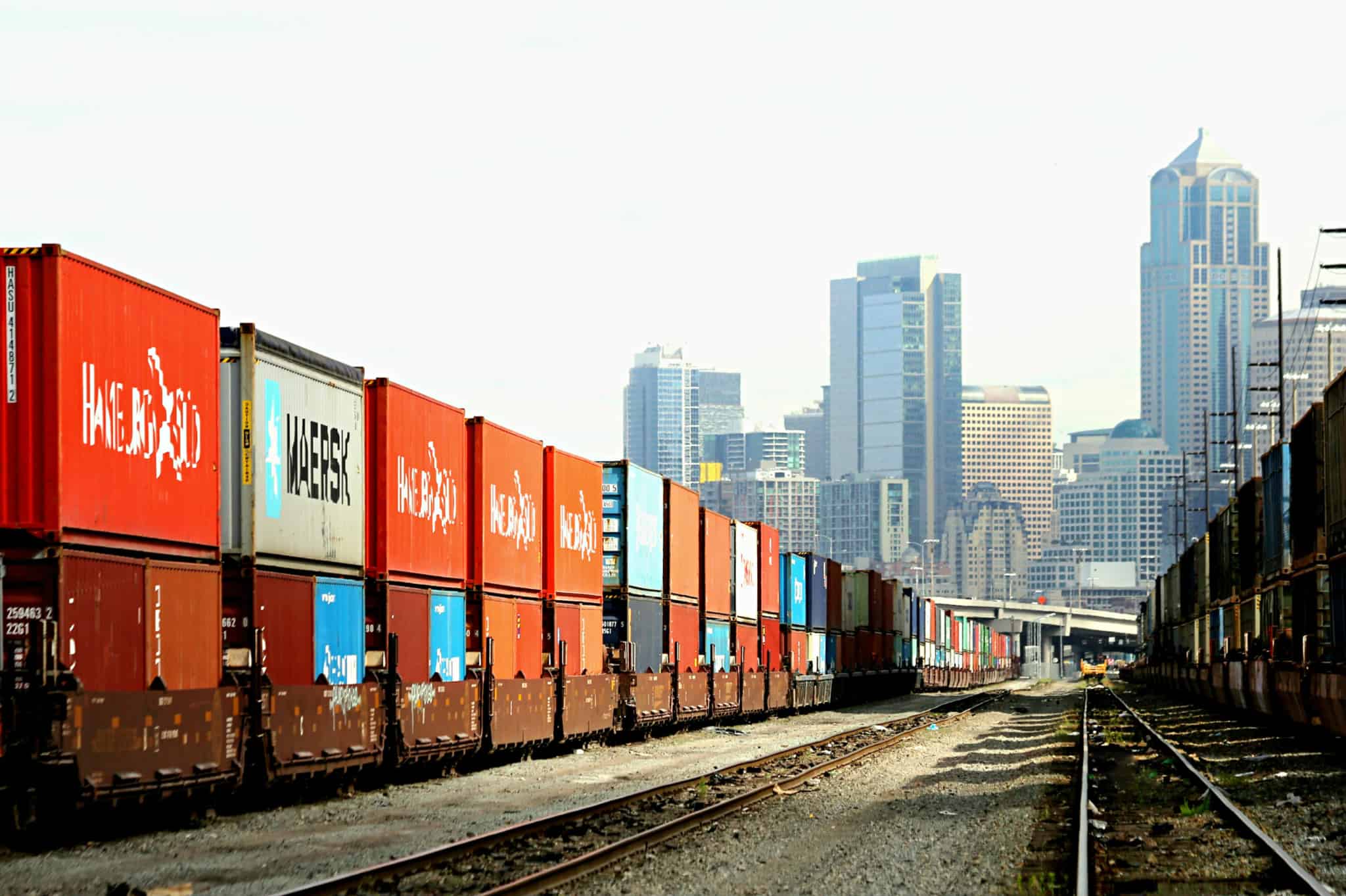 rows of containers in the open space of a port, an important logistics and transport platform